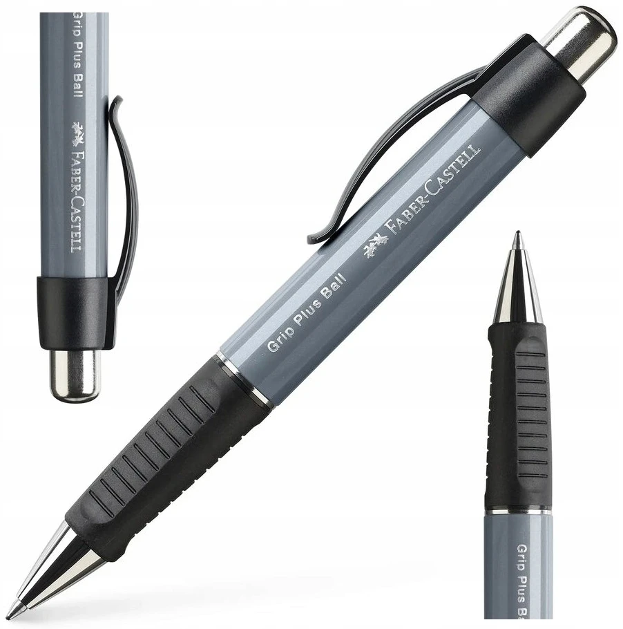 Faber-castell Grip Plus automatinis rašiklis, pilkas, mėlynas rašalas