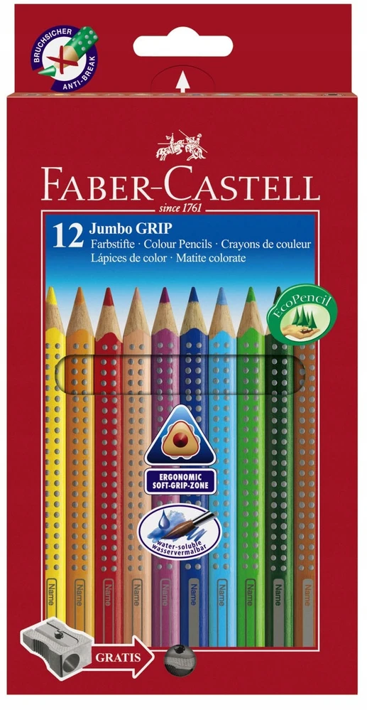 Faber-castell Jumbo storio kreidelės, 12 spalvų