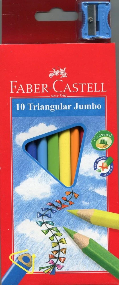 Spalvoti pieštukai Faber-Castell Junior Grip, tribriauniai, 10 spalvų, su drožtuku