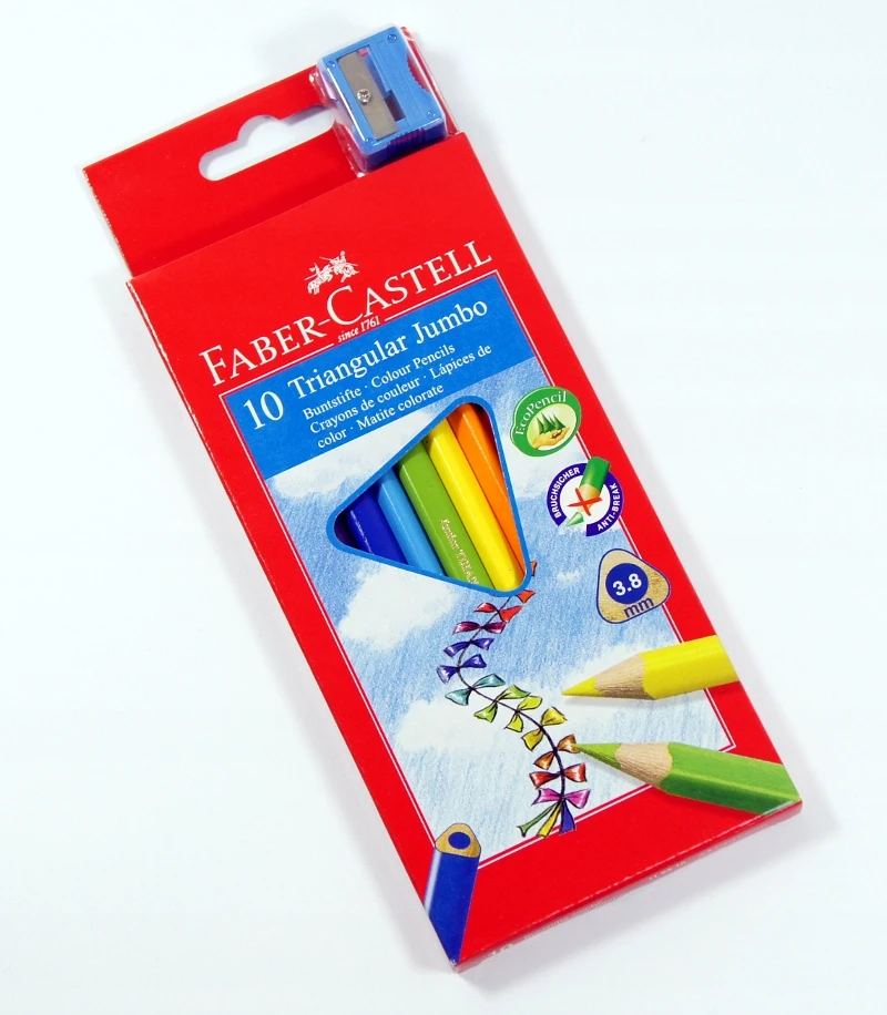 Spalvoti pieštukai Faber-Castell Junior Grip, tribriauniai, 10 spalvų, su drožtuku