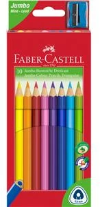 Spalvoti pieštukai Faber-Castell Junior Grip, tribriauniai, 10 spalvų, su drožtuku