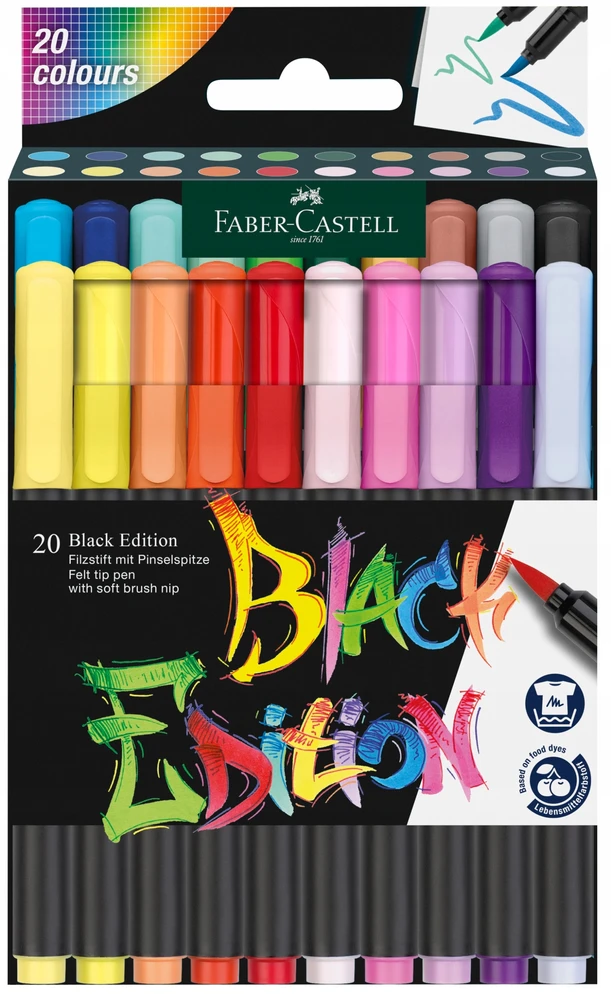 Faber-castell Juodas Edition 20 spalvų teptukiniai markeriai