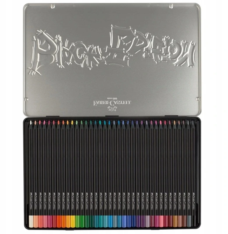Spalvoti pieštukai Faber-Castell Juodas Edition, 36 pastelinių spalvų, metalinėje dėžutėje