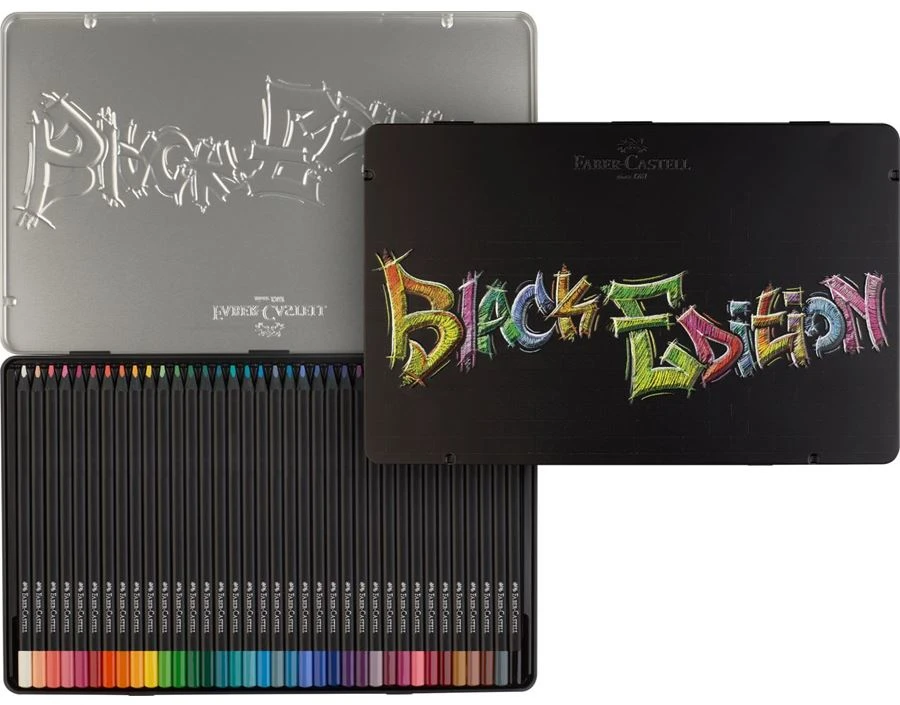 Spalvoti pieštukai Faber-Castell Juodas Edition, 36 pastelinių spalvų, metalinėje dėžutėje