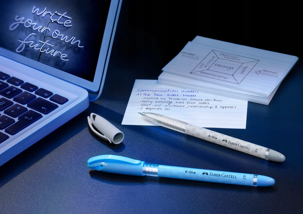 Faber-castell K-one rašiklis, 0,5 mm, mėlynas, vandeniui atsparus