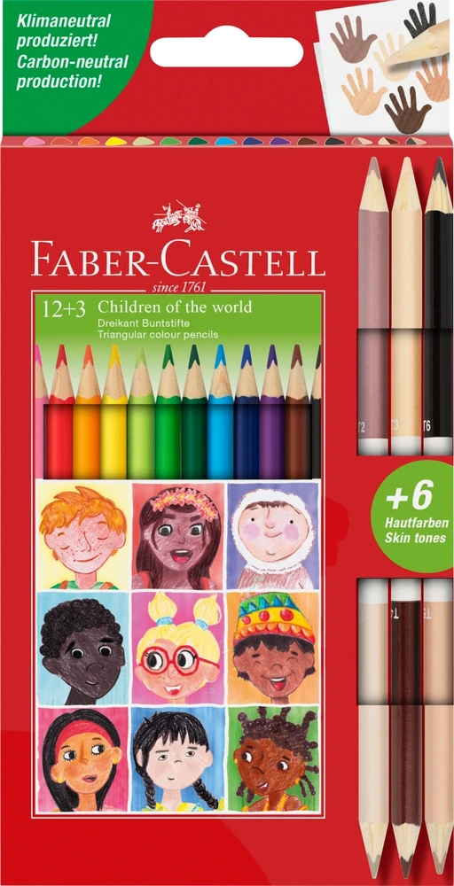 Faber-Castell PASAULIO VAIKAI TRIKAMPIEJI PIŠTUKAI 12 SPALVŲ. + 3 DVIpusiai pieštukai