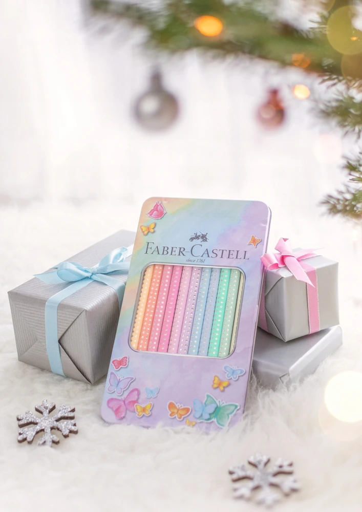 Spalvoti pieštukai Faber-Castell Sparkle, 12 spalvų, metalinėje dėžutėje