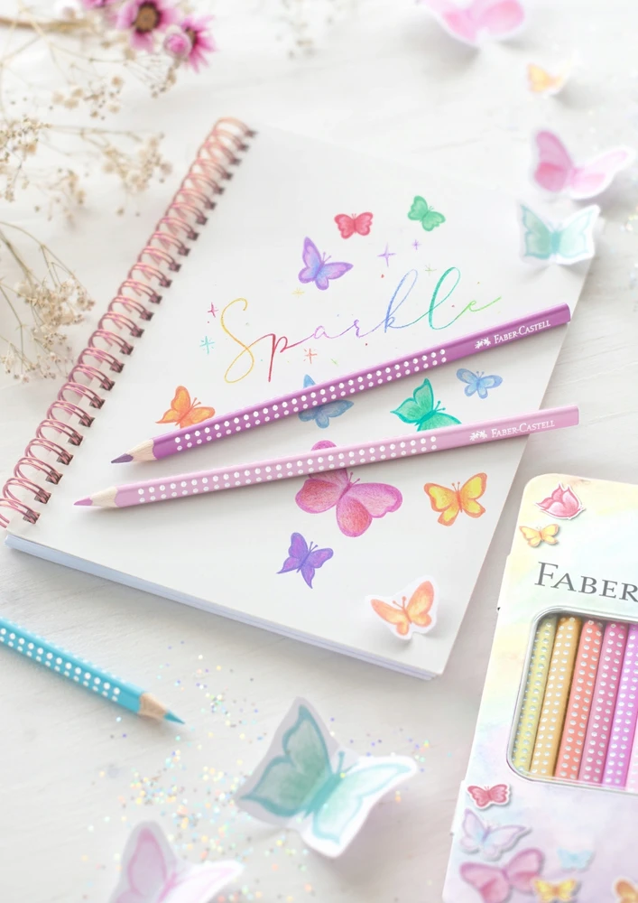 Spalvoti pieštukai Faber-Castell Sparkle, 12 spalvų, metalinėje dėžutėje