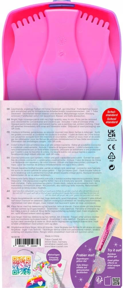 Faber-Castell - Jungiamoji dažų dėžutė vienaragio rožinė, 12 spalvų, įskaitant kinišką baltą (125035)