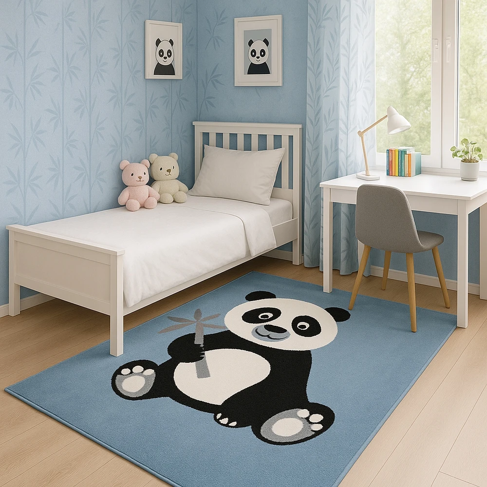 Family fabrics DYWAN DLA DZIECKA - DZIECIĘCY KIDS 508 PANDA BŁĘKITNY - 160 X 220