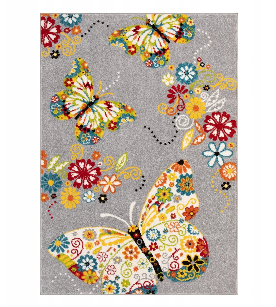 Family fabrics DYWAN DLA DZIECKA - DZIECIĘCY KIDS 577 MOTYLKI PILKA - 80 x 150