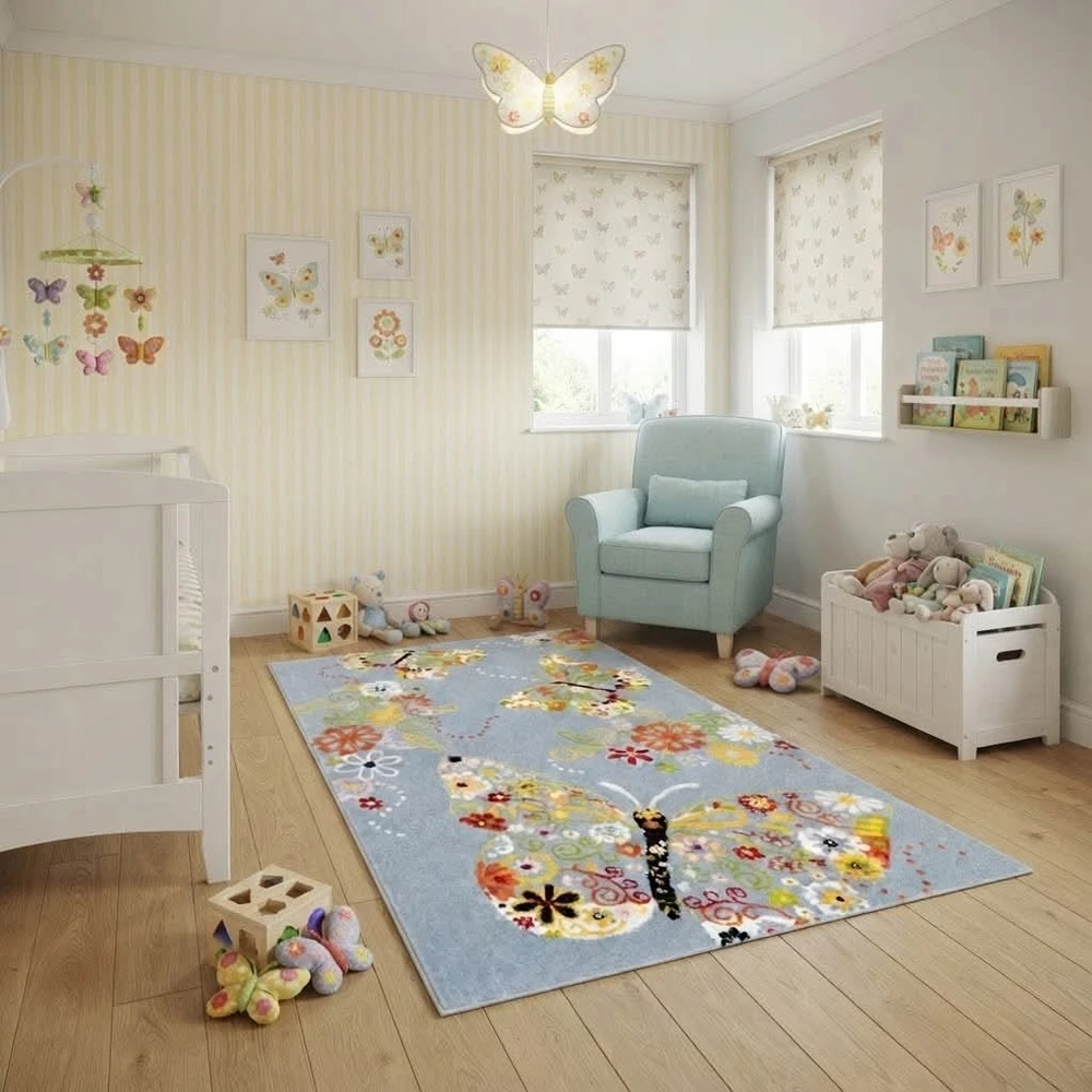 Family fabrics Dywan dziecięcy 577 mėlynas w motyle - 80x150
