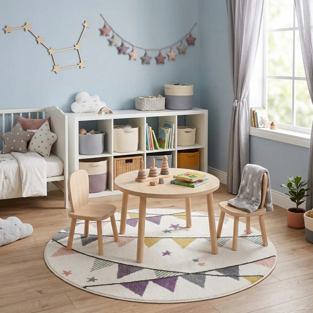 Family fabrics Dywan dziecięcy apvalus fi 160 w proporczyki dla chłopca dla dziewczynki