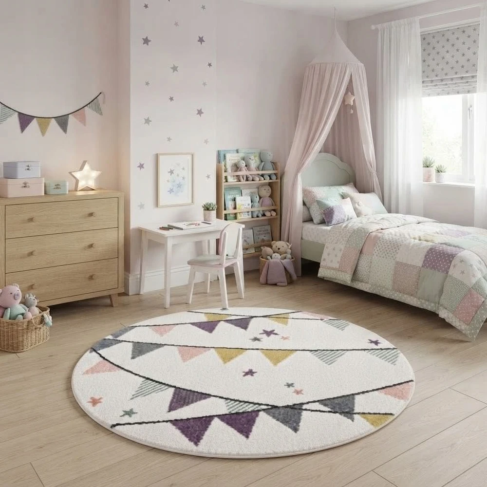 Family fabrics Dywan dziecięcy apvalus fi 160 w proporczyki dla chłopca dla dziewczynki