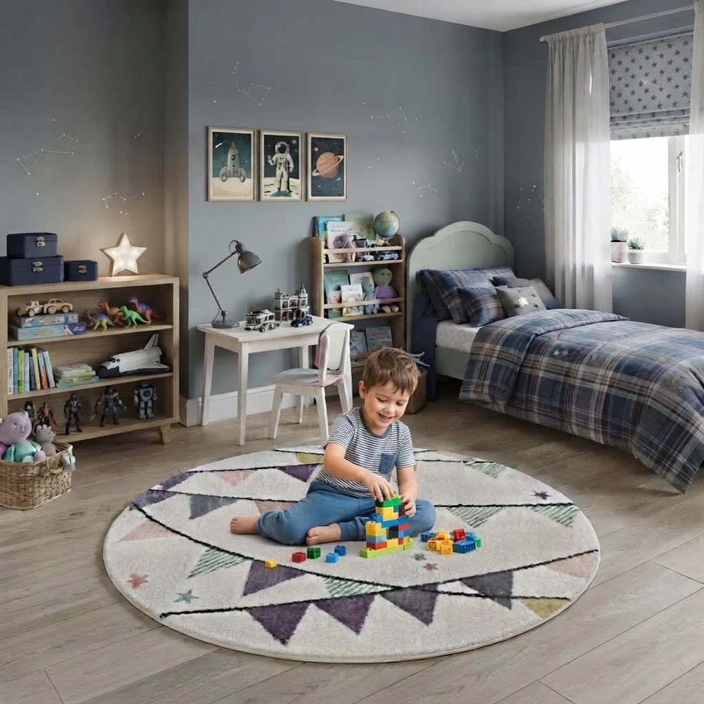 Family fabrics Dywan dziecięcy apvalus fi 160 w proporczyki dla chłopca dla dziewczynki