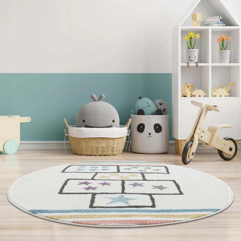 Family fabrics DYWAN OKRĄGŁY DLA DZIECKA DZIECIĘCY KIDS KREMOWY KOLOROWE KLASY Koło Fi 120
