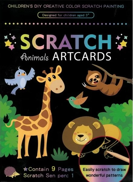 Fandy Rainbow Scratch Board Gyvūnai 9 Lakštai Stylus Scratch Board GYVŪNŲ MAGIC