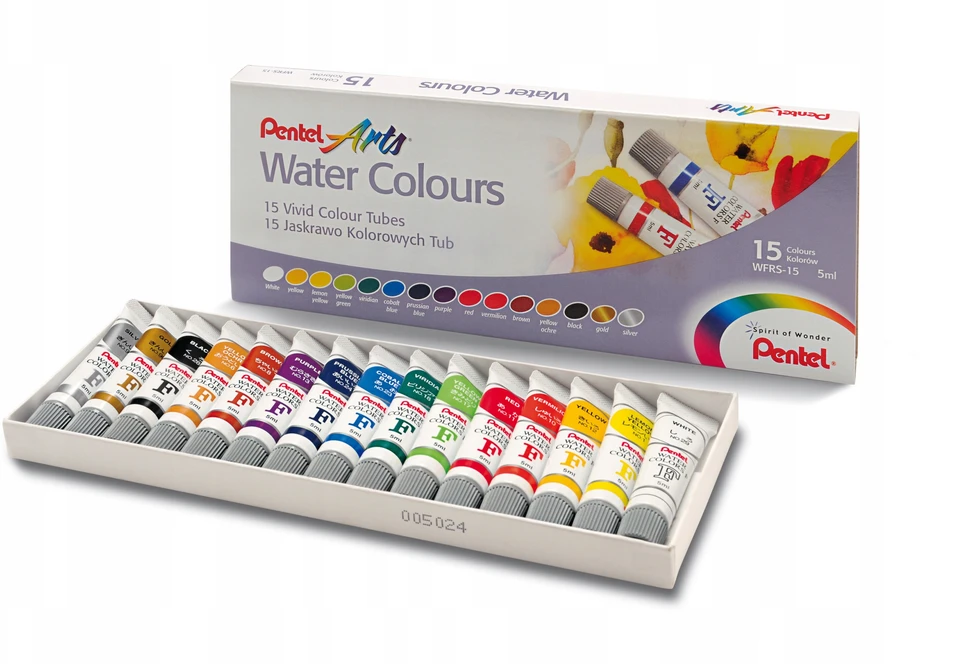 Farby akwarele PENTEL w tubach 15szt WFRS-15