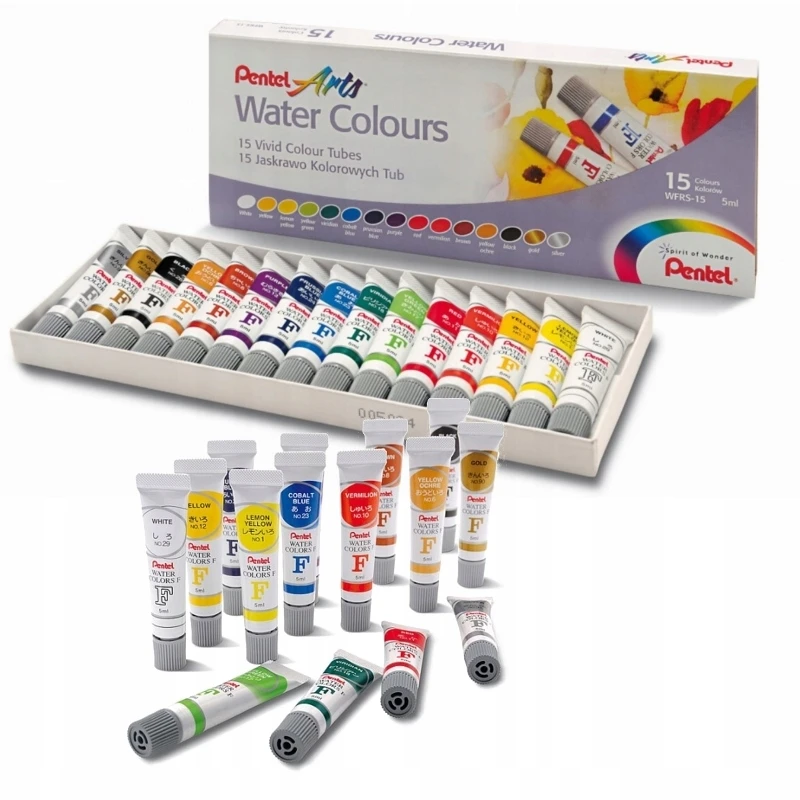 Farby akwarele PENTEL w tubach 15szt WFRS-15