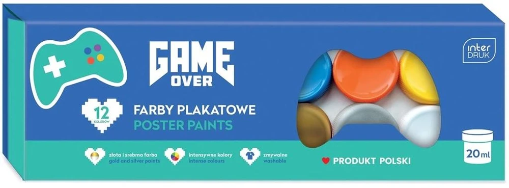 Farby Plakatowe 12 Kolorów Game Over Interdruk