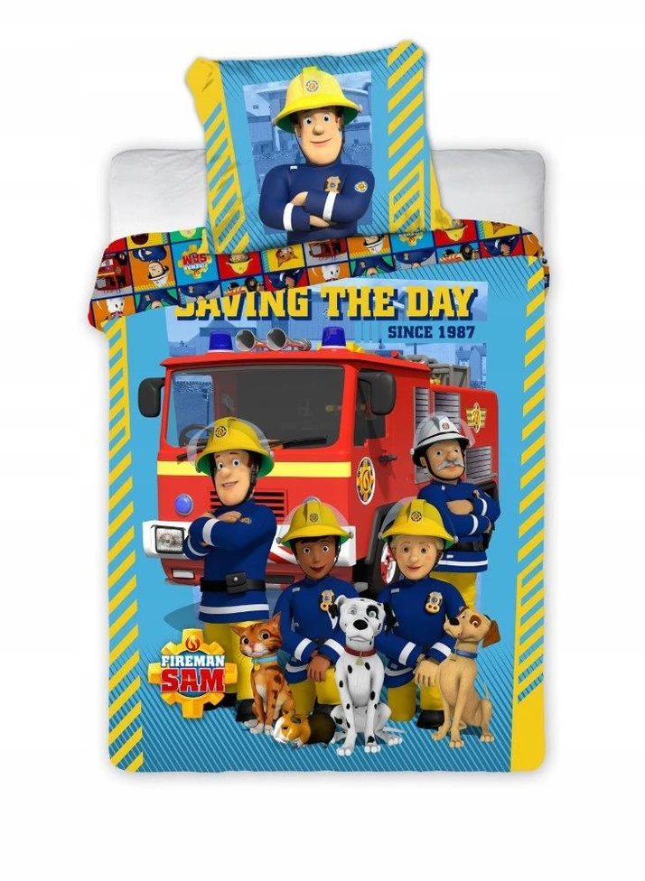 Faro Fireman Sam Saving the Day patalynės komplektas, 100×135 cm, 40×60 cm