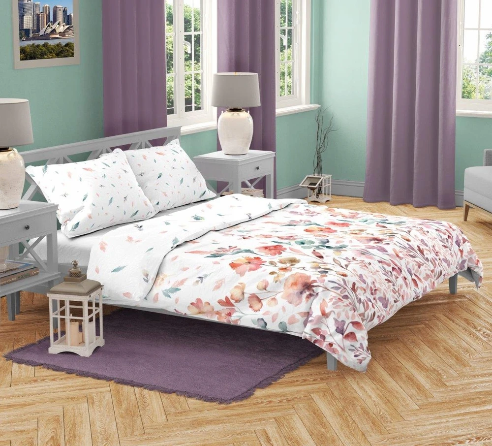 Patalynės komplektas Faro Medvilninės PATALYNĖS gėlės 160x200 + 2x 70x80 3 dalių rinkinys verde