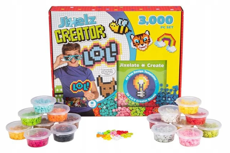 Fat Brain Toys 3000 vnt. „Jixelz Pixel“ galvosūkių rinkinys, vedlys, dėlionės plytelės, riebalų smegenų žaislas