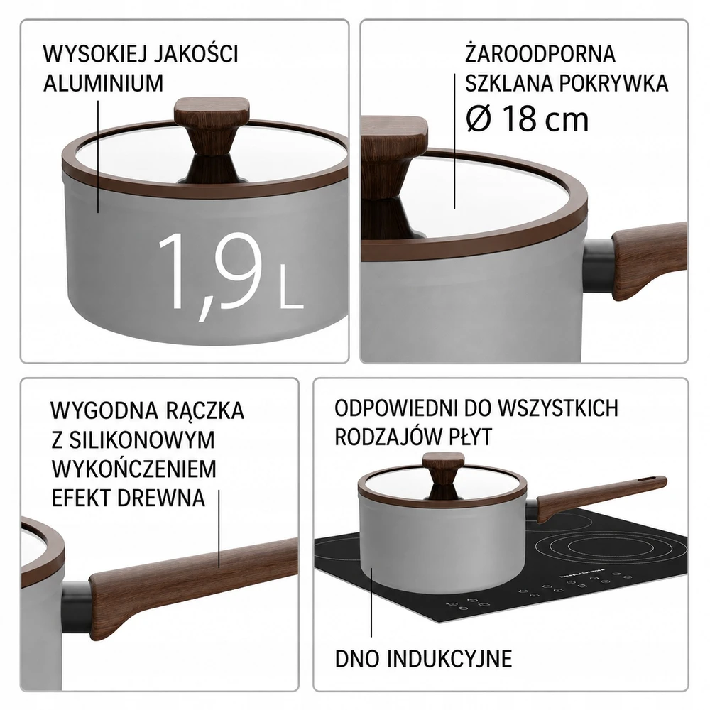 18cm saucepan su dangčiu, 1.9L MR-1211-18S MAESTRO pilkas
