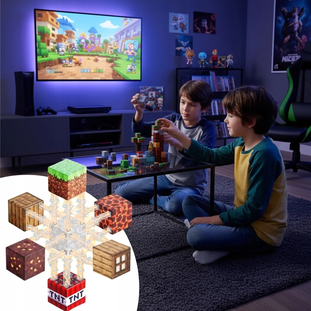 Fest PIXEL magnetinės kaladėlės, statybiniai kubeliai vaikams, 220 vnt