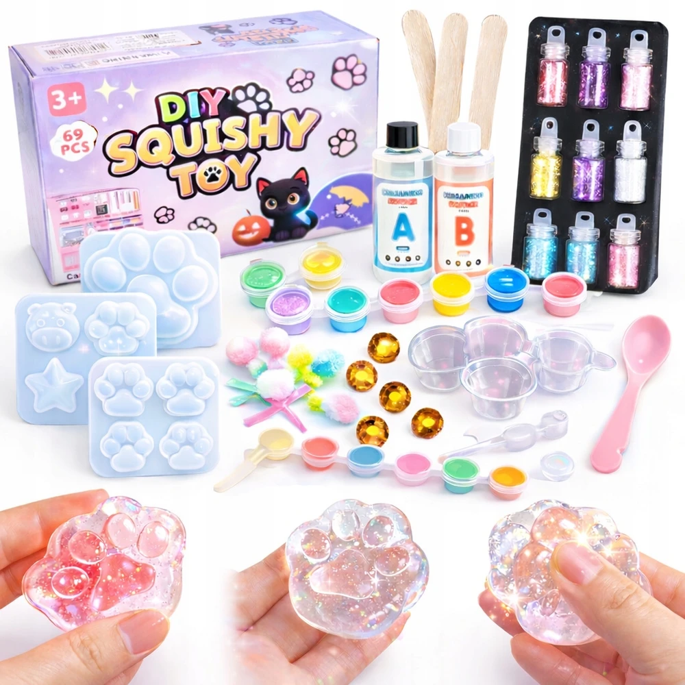 Fest SLIME SLIME RINKINYS SU GLITTER katės letenėle DIY 69 vnt + NEMOKAMAI