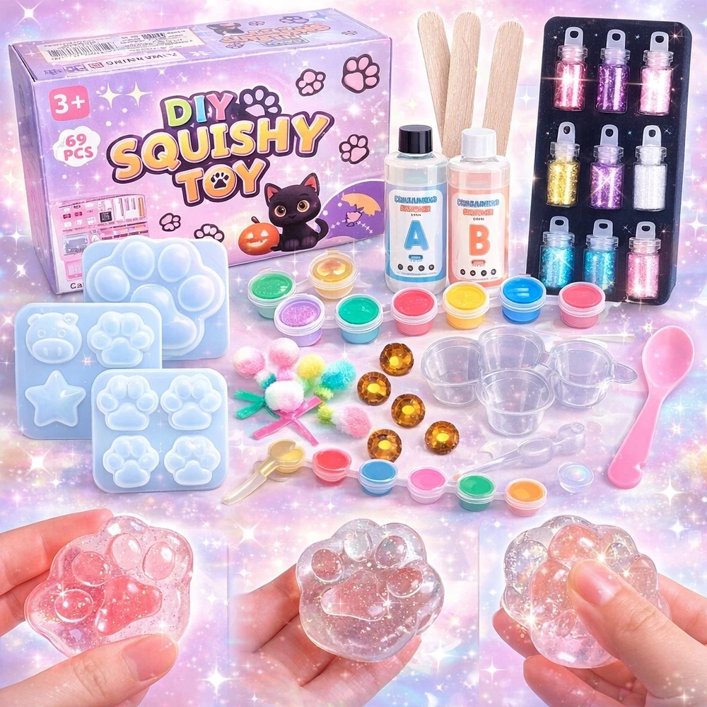 Fest SLIME SLIME RINKINYS SU GLITTER katės letenėle DIY 69 vnt + NEMOKAMAI