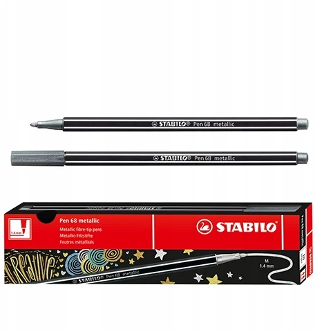 Feutras - STABILO - Pen 68 metalinis - 10 vienetų rinkinys - Vidutinė smaigalys - Sidabrinė spalva - 1,4 mm