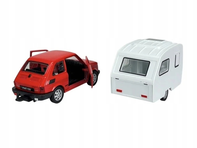 FIAT 126 MALUCH + CARAVAN TRAILER 1:34 ATIDARYMO DURYS WELLY RETRO PRL