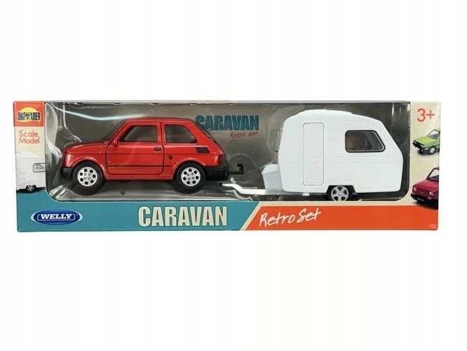 FIAT 126 MALUCH + CARAVAN TRAILER 1:34 ATIDARYMO DURYS WELLY RETRO PRL