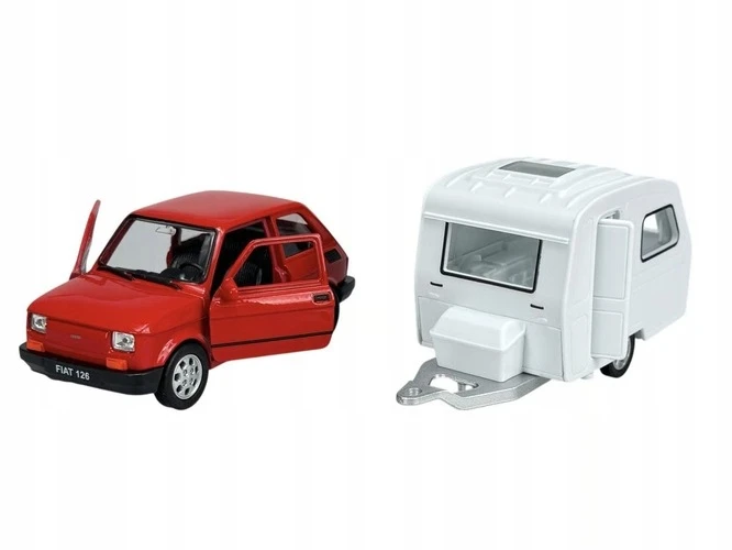 FIAT 126 MALUCH + CARAVAN TRAILER 1:34 ATIDARYMO DURYS WELLY RETRO PRL