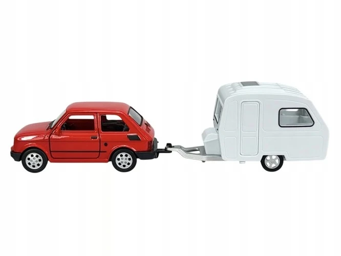 FIAT 126 MALUCH + CARAVAN TRAILER 1:34 ATIDARYMO DURYS WELLY RETRO PRL