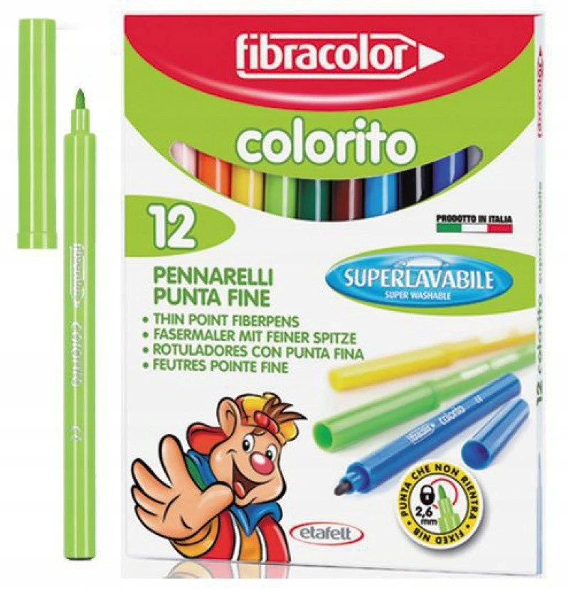 Fibracolor Colorito rinkinys: 12 ryškių spalvų flomasteriai vaikams