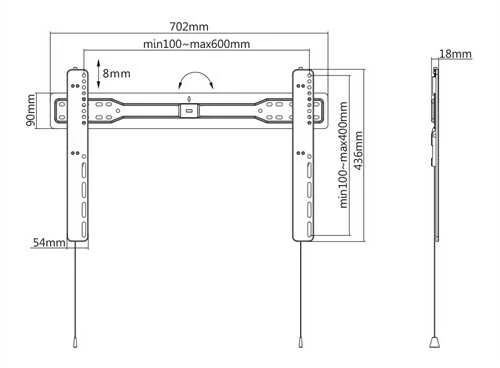 Fiksuotas sieninis laikiklis DELTACO OFFICE ypač plonas, 37"-70", 35kg, 100x100-600x400, juodas / ARM-0151
