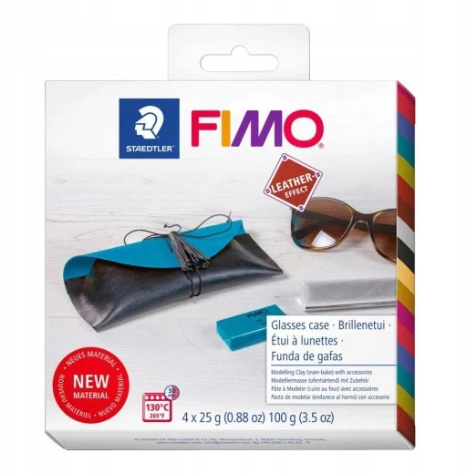 Fimo Leather Effect rinkinys: 4x25g maselės + priedai