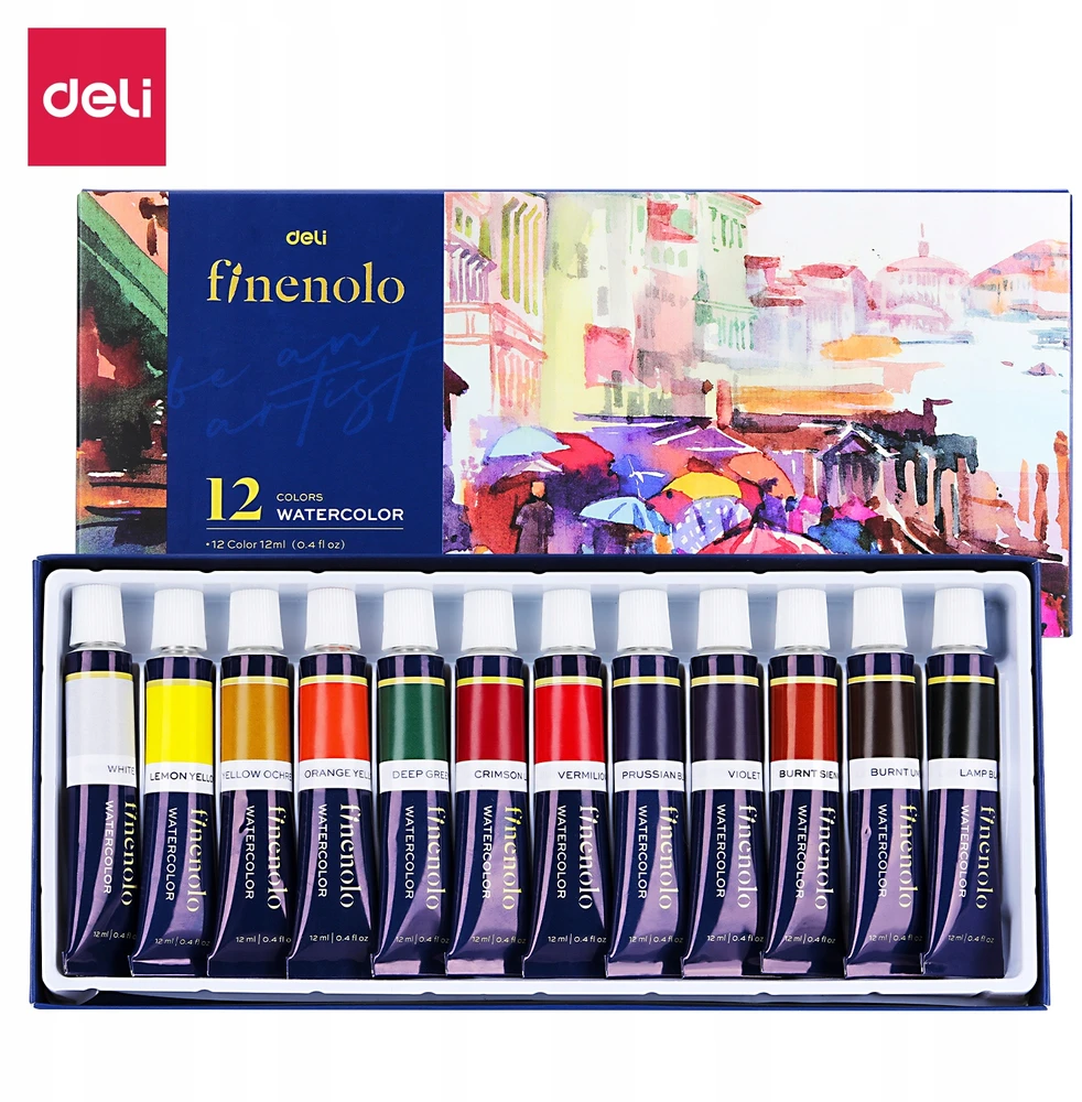 FINENOLO DELI Akvareliniai DAŽAI 12 SPALVŲ 12ml VAMZTELĖ