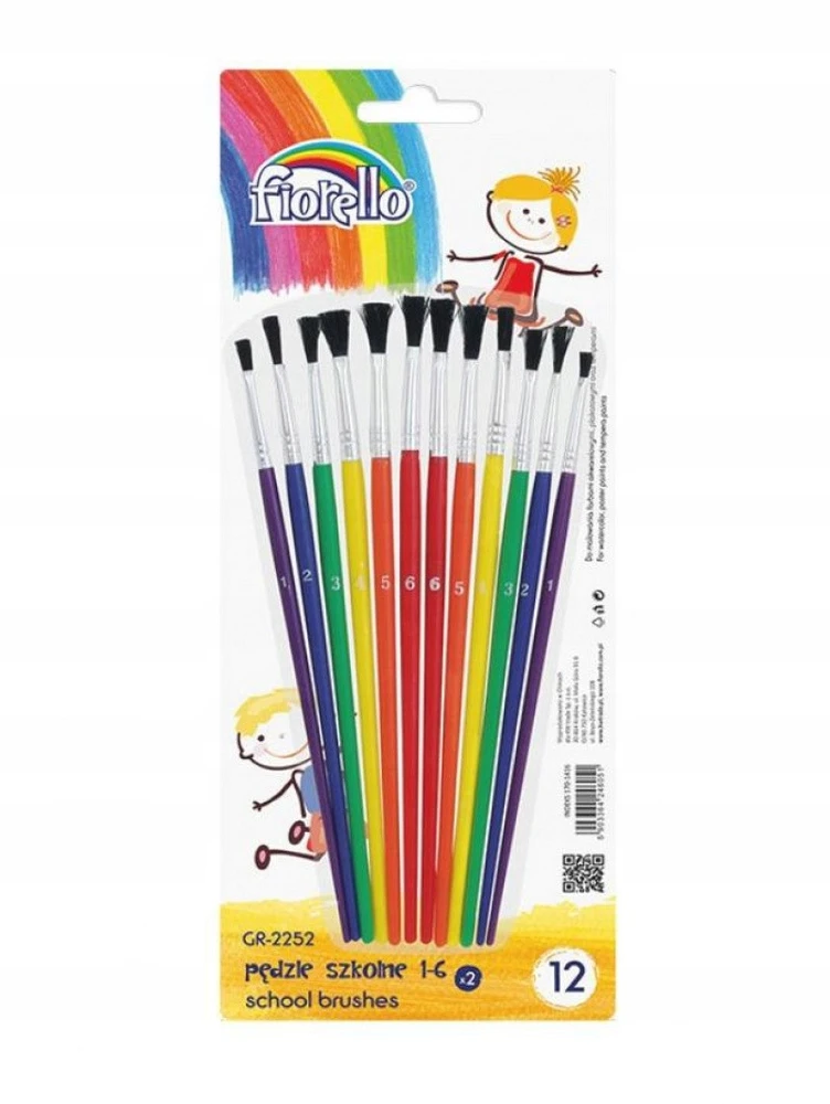 Fiorello 12 vnt. vaikiškų teptukų rinkinys dailės darbams
