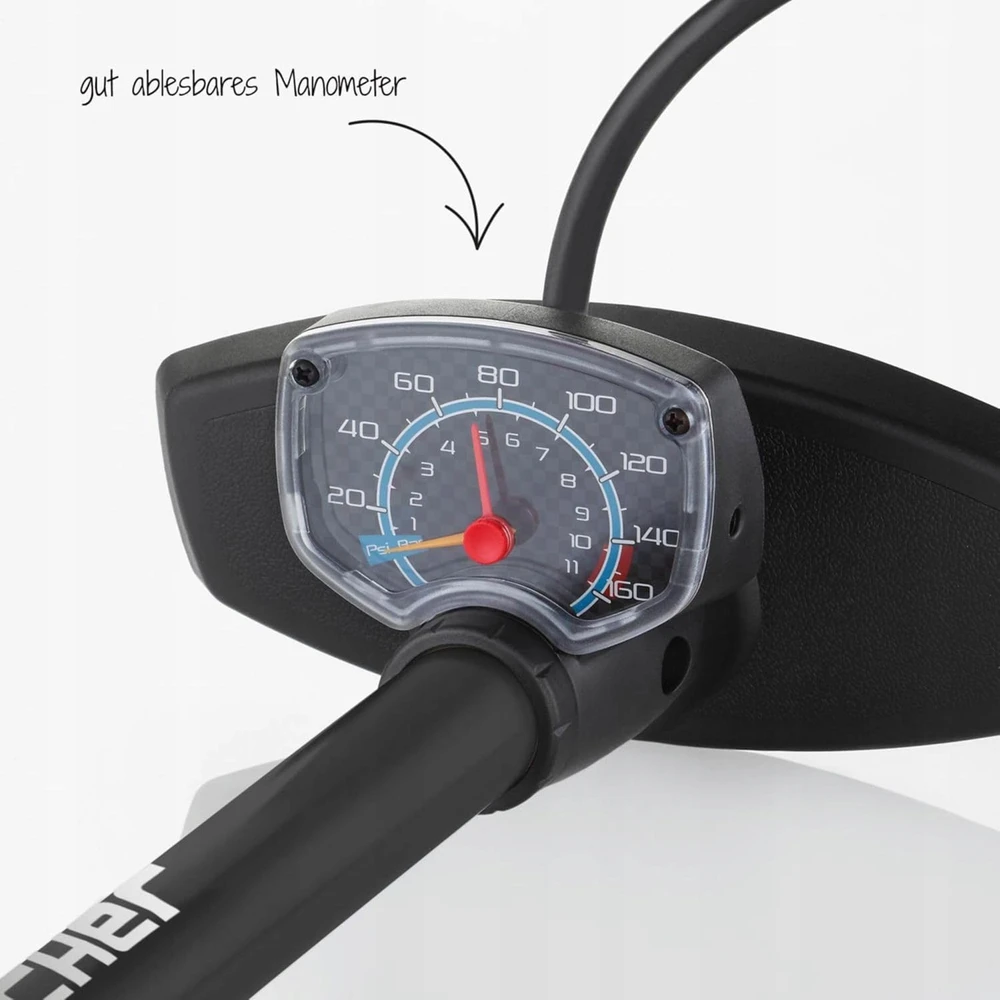 FISCHER professional bicycle stand pump, manometer, duo head, air pump (juodas/sidabrinis, incl. adapter)