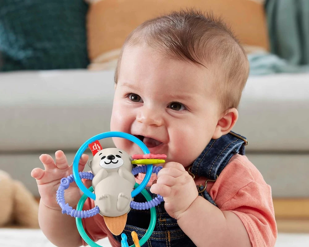 Fisher-price kramtukas su barškučiu, daugiaspalvis, audinys