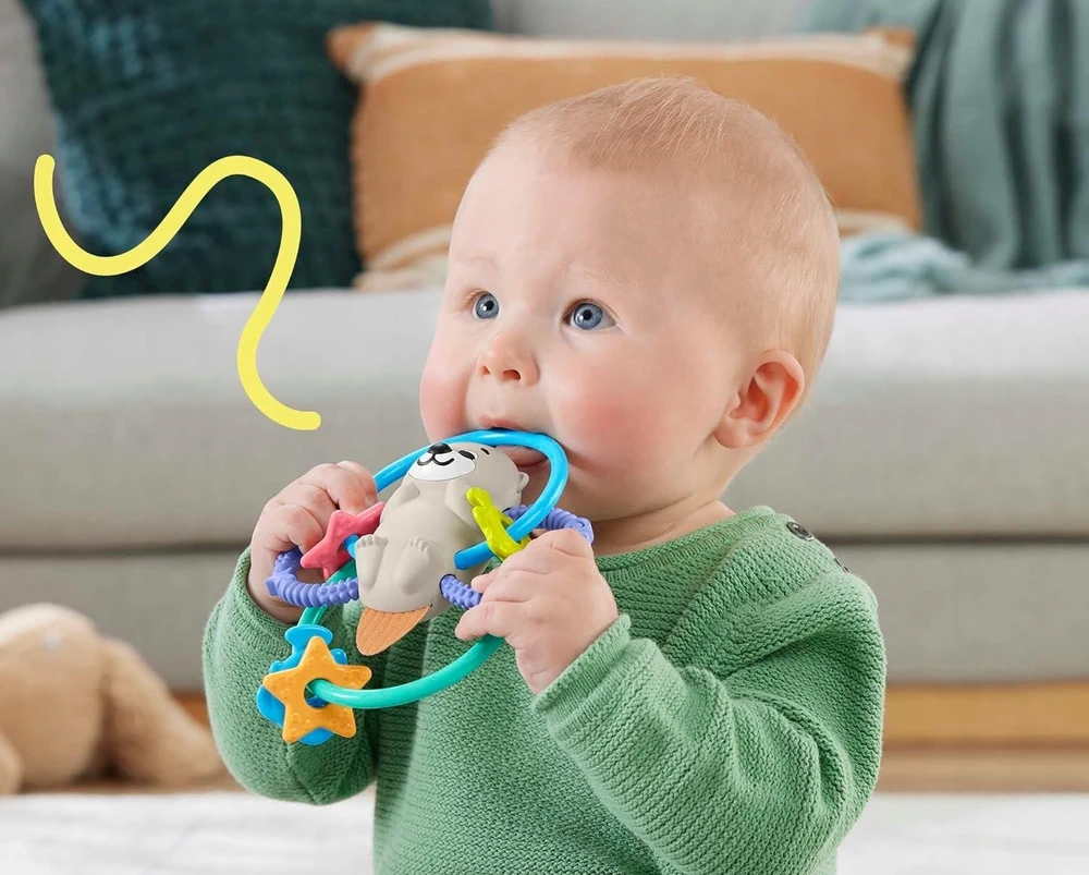 Fisher-price kramtukas su barškučiu, daugiaspalvis, audinys