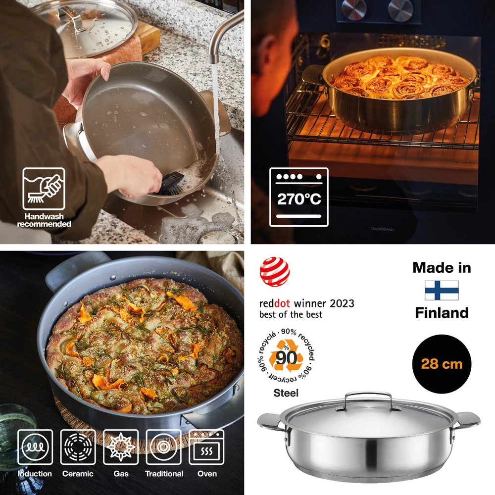 Fiskars All Steel troškinimo indas su dangčiu 28 cm