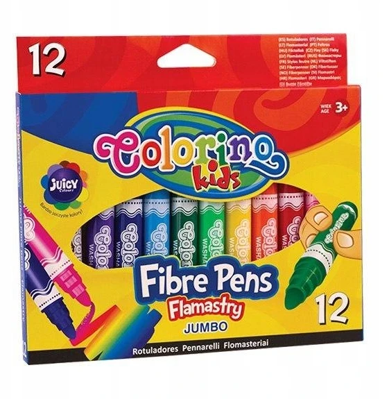 FLAMASTRY Z OKRĄGŁĄ KOŃCÓWKĄ 12 KOLORÓW COLORINO KIDS