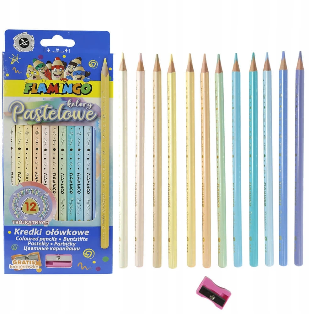 Flamingo Line Trikampiai pasteliniai pieštukai 12 spalvų + tempera - Titanum