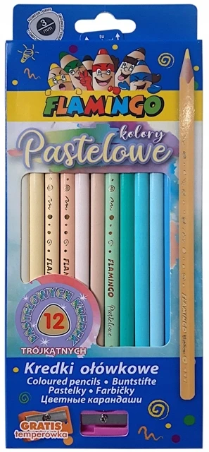 Flamingo Line Trikampiai pasteliniai pieštukai 12 spalvų + tempera - Titanum