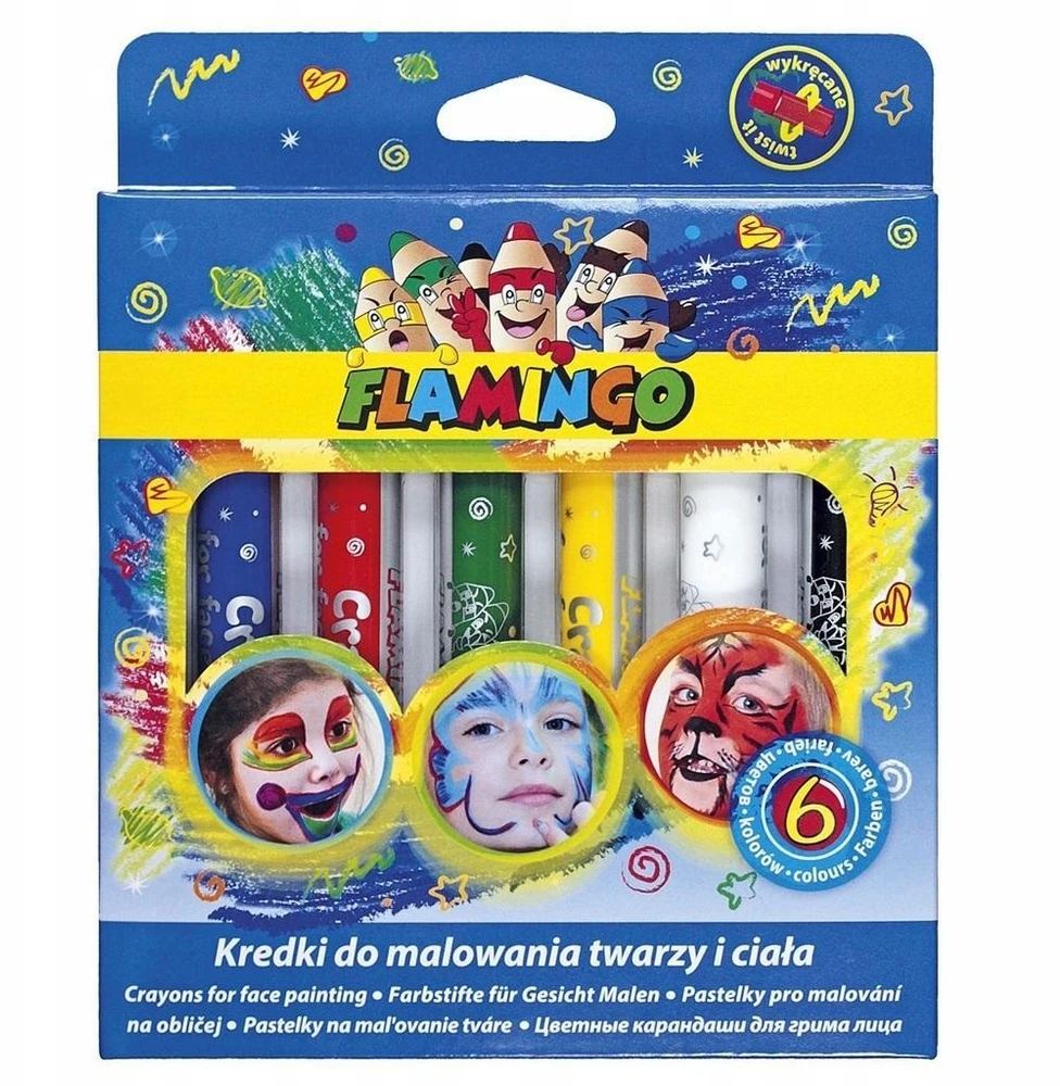 Flamingo Veido ir kūno tapybos pieštukai 6 spalvų - Titanum