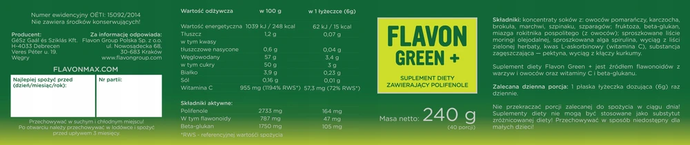 FLAVON Žalias+ NEW Žalias PLUS flavonoidai + ciberžolė + beta glitimas vit C
